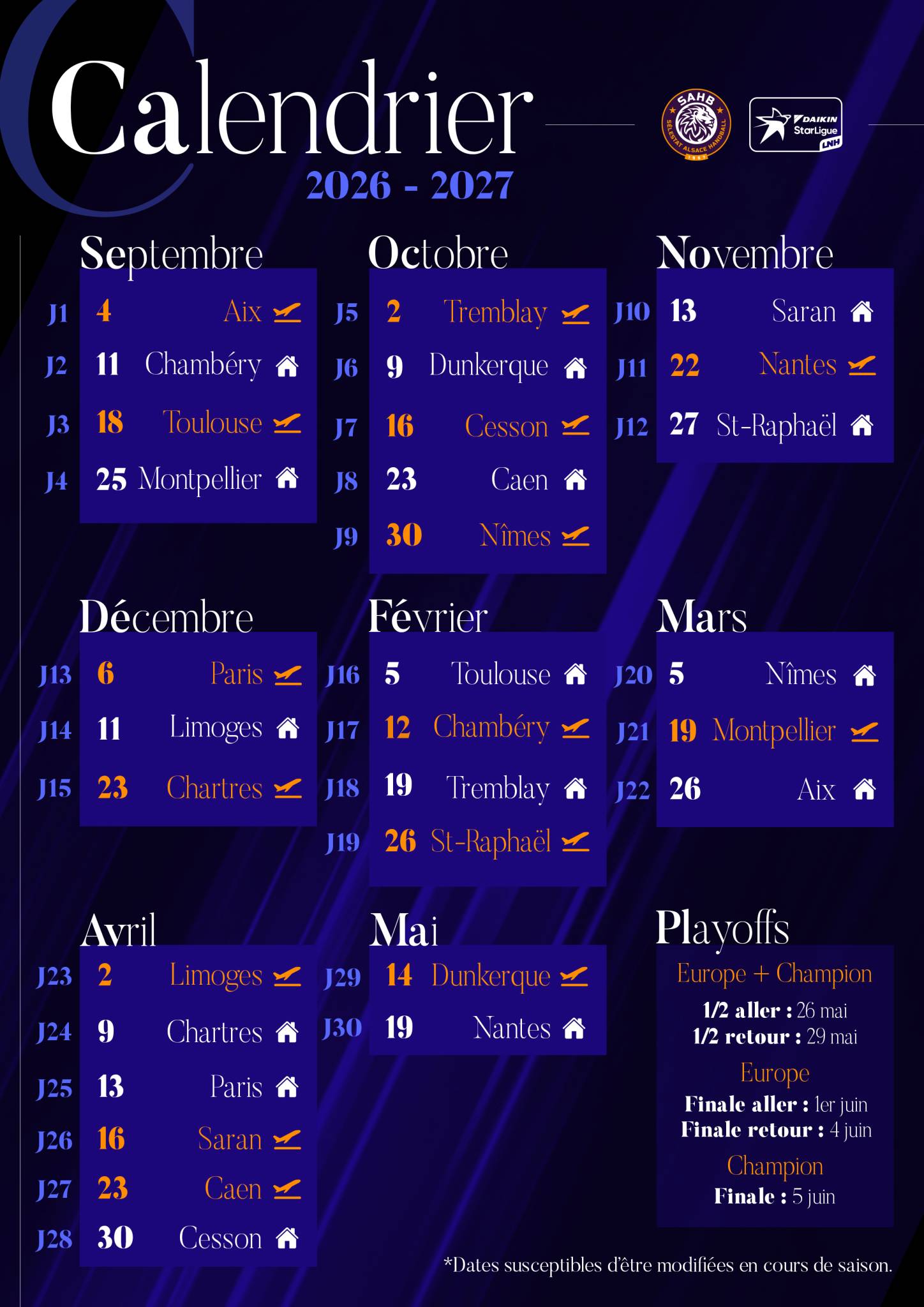 Calendrier 2026-2027 – Daikin StarLigue